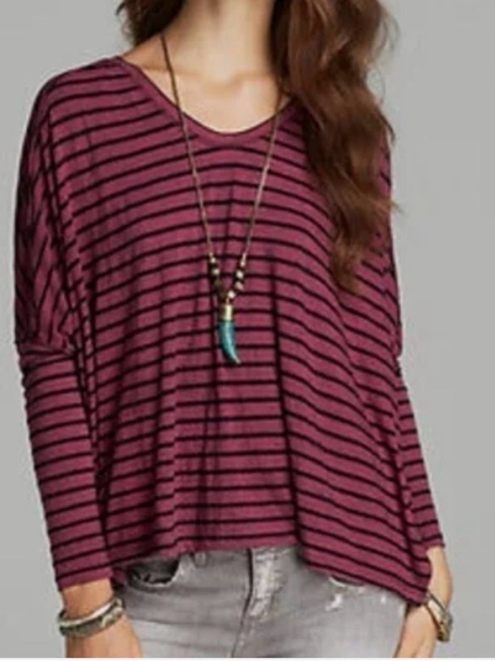 Free People We The Free Striped Long Sleeve Tee in pink and Black - Size XS